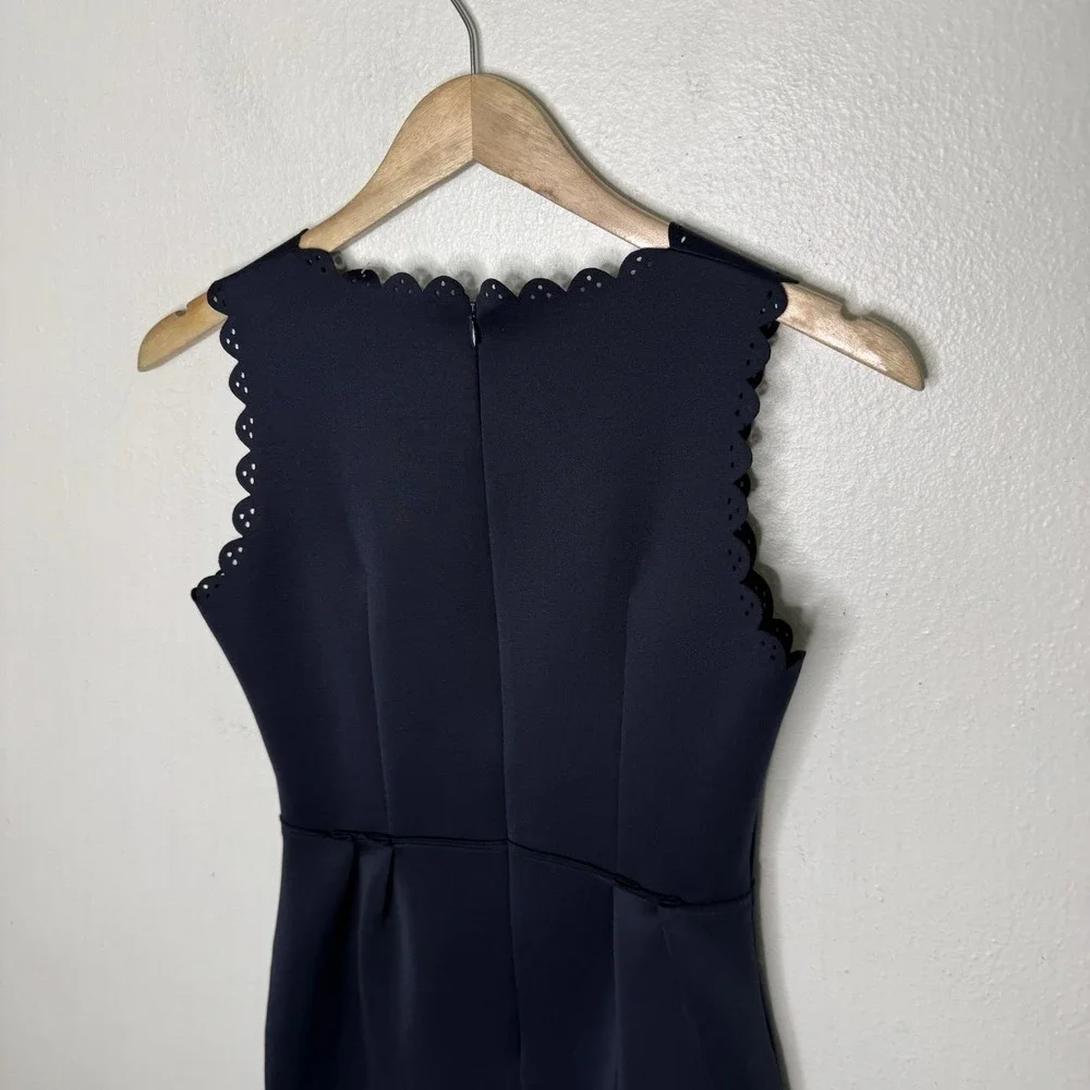New Katherine Barclay Navy Blue‎ Scalloped Trim Preppy Dress Women's 2